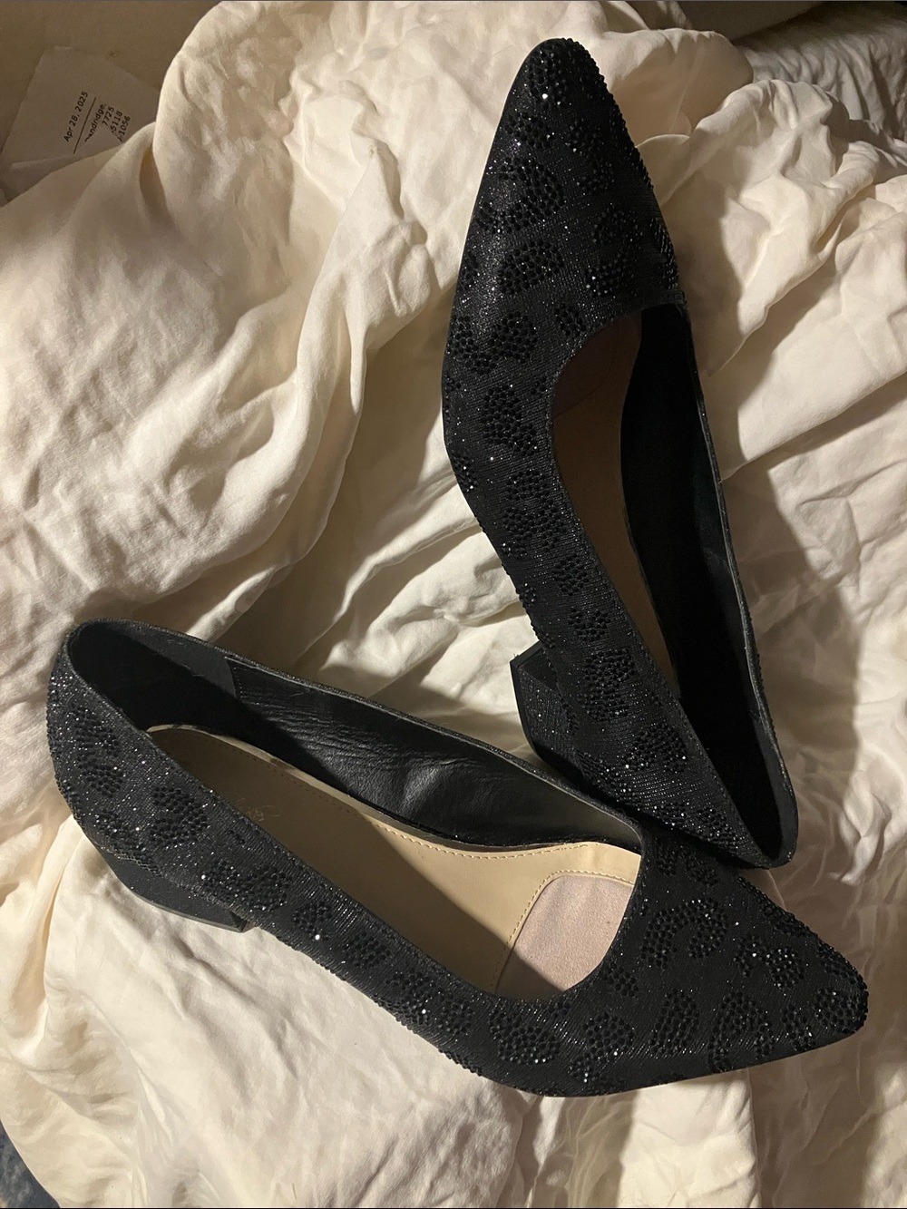 🆕Carolyn Tucker 11 wide style Lilly Elegant Black Beaded Pointed-Toe Flats